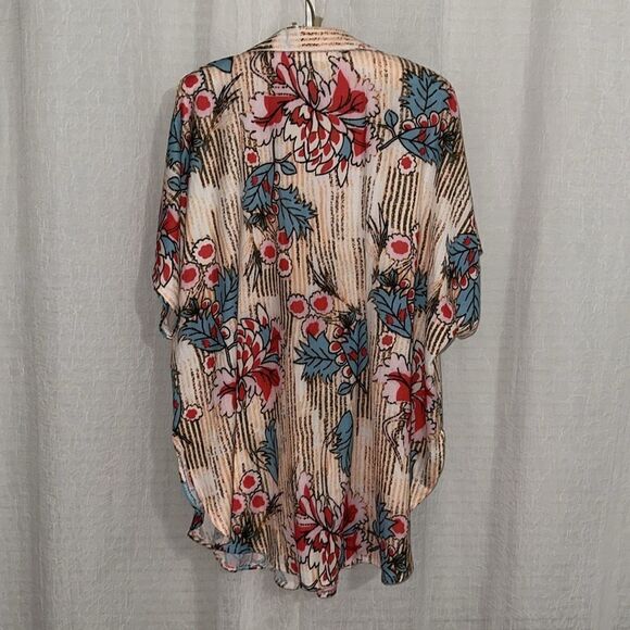 CUPSHE OS Oversized Collared Button Front Stripe Floral Swim Coverup Shirt - Picture 7 of 12